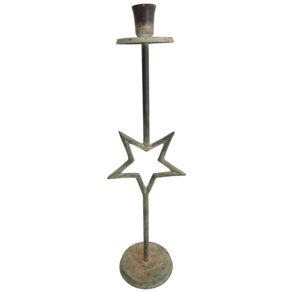Vintage Tall Metal Candle Holder with Upside Down Star Design Candlestick - Picture 1 of 5